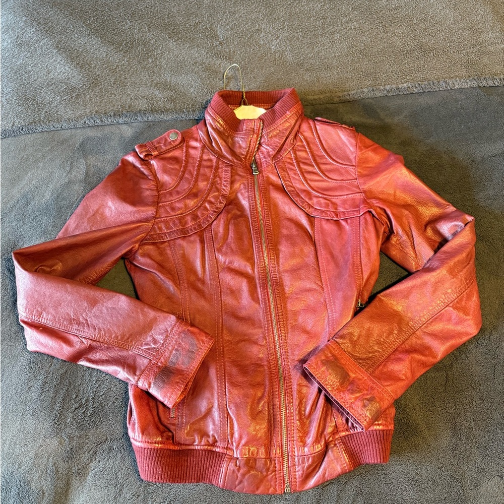 Guess red leather style coat